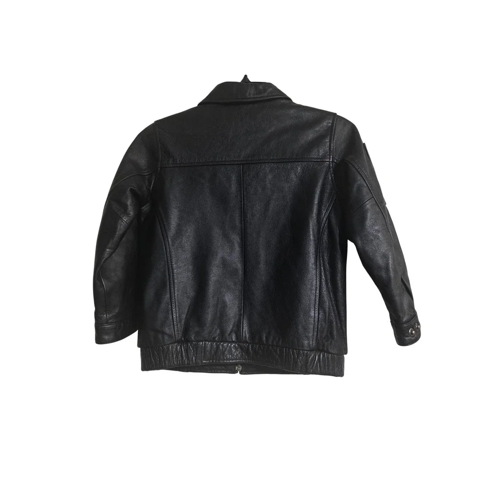 Class Club Boys Black Genuine Leather‎ Bomber Jacket Zip Up Coat Size XS 4-5